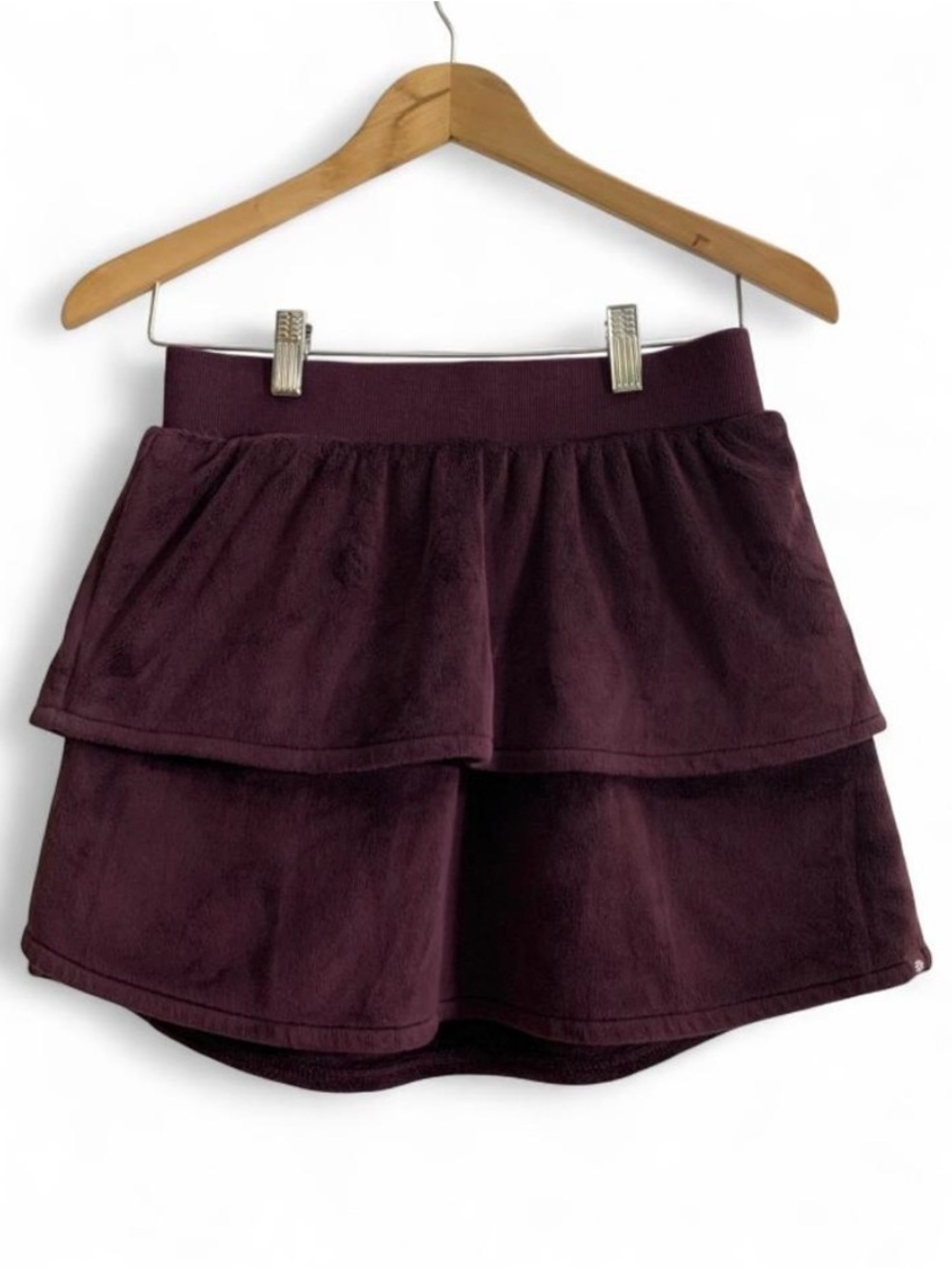 Athleta Girl Burgundy Fleece Pull-On Mini Skirt Elastic Waist Stretch XL